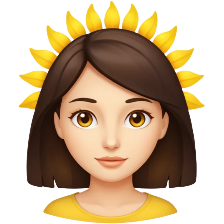 brunette womans face on a sun emoji