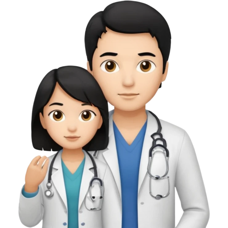 doctor black hair with a kid with casual clothes emoji