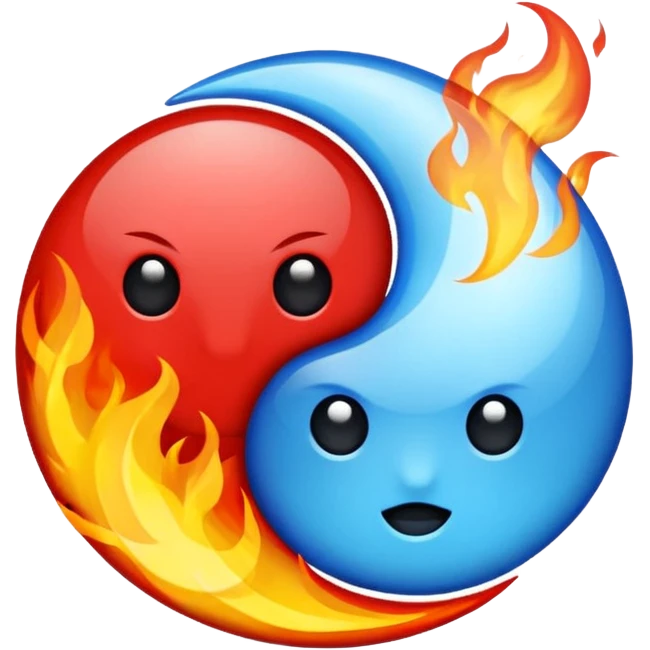 The fire and water emojis are in the form of the yin-yan symbol in front of a completely black background. emoji
