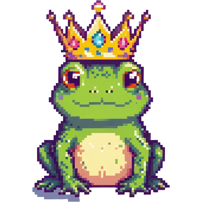 cute frog wearing a crown simple colorful emoji