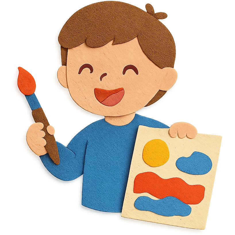 kid painting with layered paper look emoji