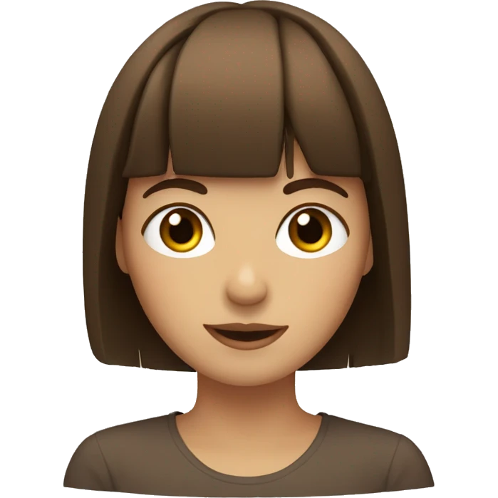 brown hair woman with fringe, with hazel eyes, happy emoji