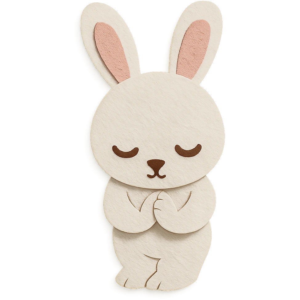 white bunny bowing politely with paws together, paper-craft style, eyes fully visible and not transparent emoji