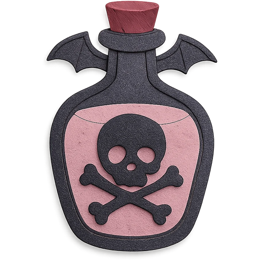 pink goth potion bottle, paper craft style, layered and gothic emoji
