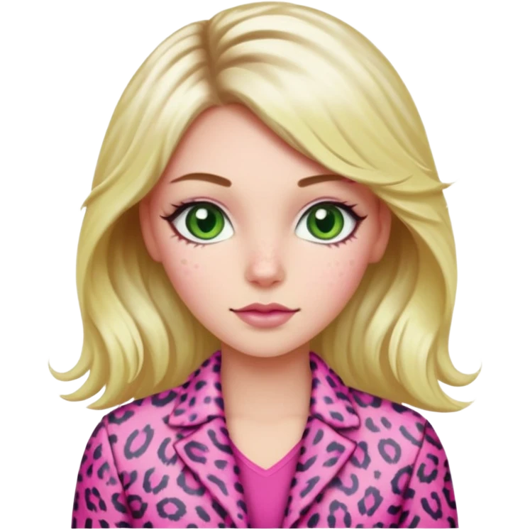 Green eyed white girl wearing a pink leopard print outfit with hair that is half blonde and half pink emoji