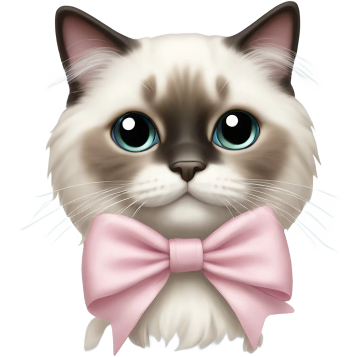Cute Realistic ragdoll cat with pale pink bow emoji