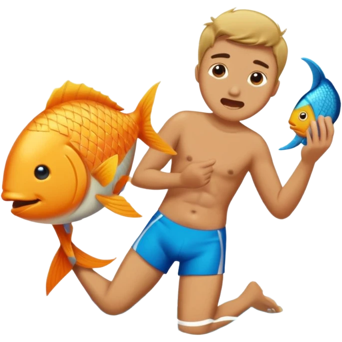 Fish biting a guy emoji