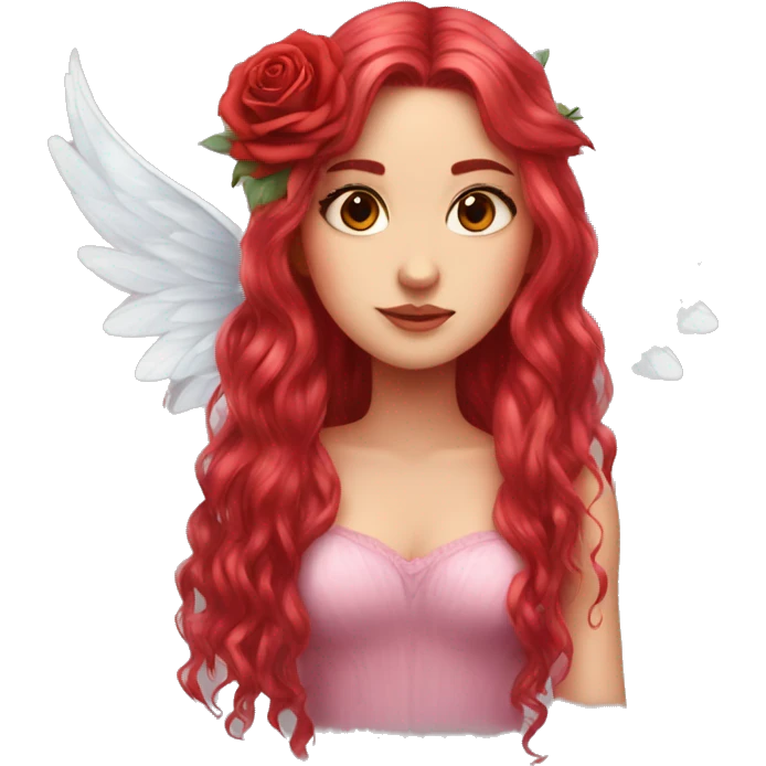 big wings, rose, Beautiful, fairy, red, long hair emoji