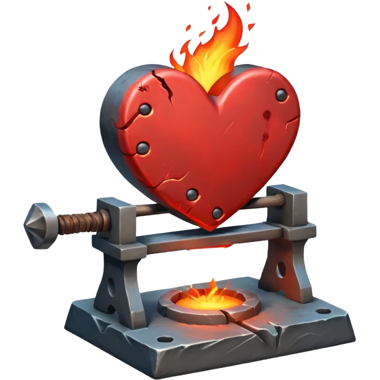 Heart being reforged on an anvil, sparks frozen mid-air emoji