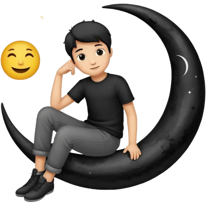 silhouette graphic of a boy sitting on a crescent moon, generate in emoji so I can use in chatting  emoji