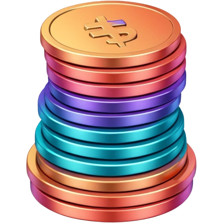 Stack of coins in gradient of turquoise, blue, pink, purple, and coral color emoji