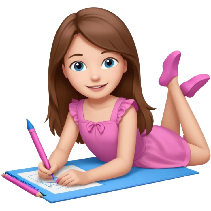 a girl who is getting on the ground and drawing cute herself on a paper  emoji