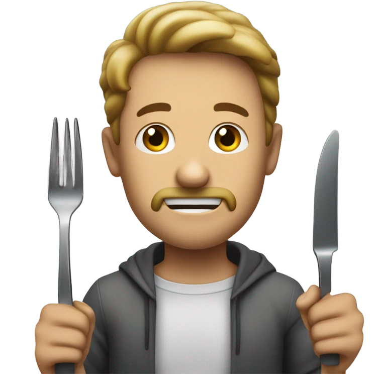 man with knife and fork ready to eat emoji