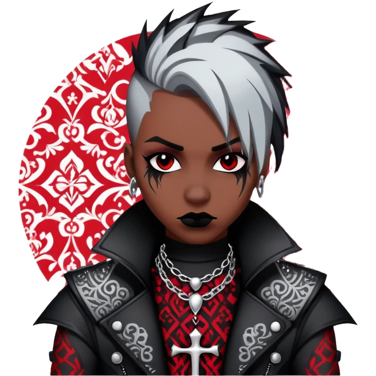 Dark evil Badass emo gothic punky black and silver with intricate red and white patterns  emoji