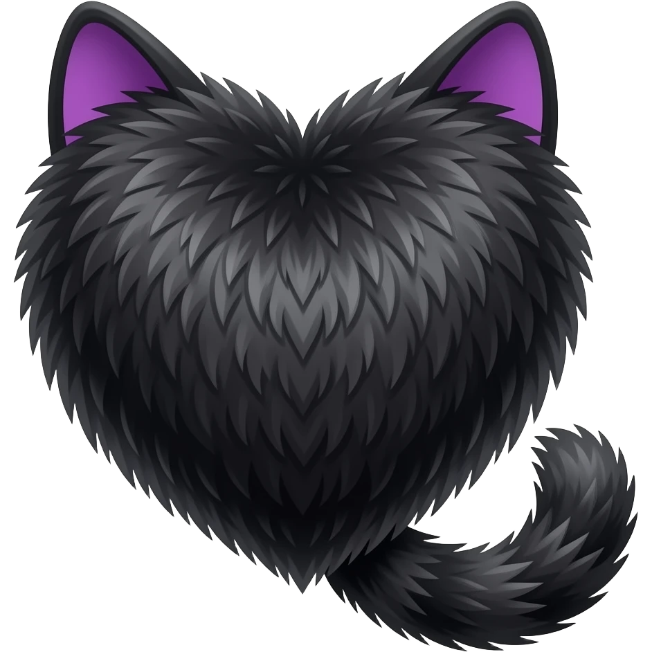 purple black cat ears, black cat tail, black fur heart, no cat, just a heart with cat ears and a tail emoji