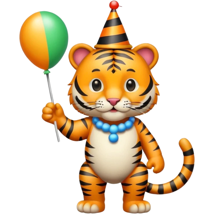 Party Tiger with a party hat and a party popper full body emoji