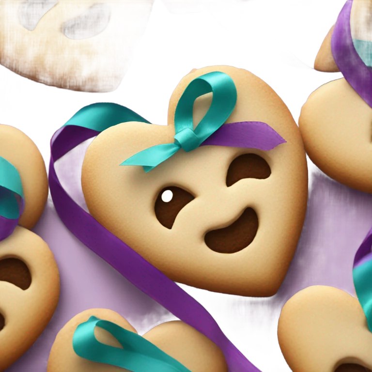 Cookie heart with teal purple ribbon loop emoji