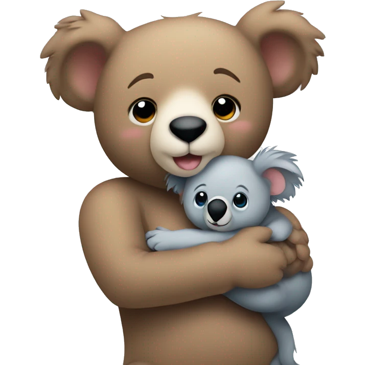 A cute teddy bear holding a cute koala in his arms so tight  emoji