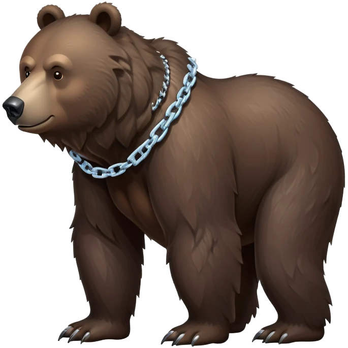 Full-body shot of realistic dark brown bear on all four legs, showing complete bear from head to tail, stern expression, ice chain collar emoji