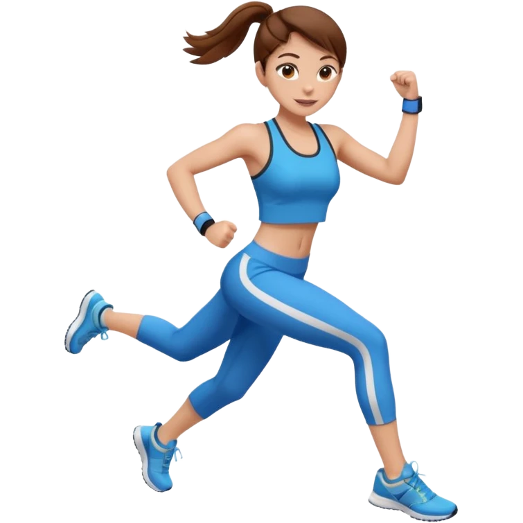 workout girl with brown hair, energetic pose, modern athletic outfit, emoji style emoji