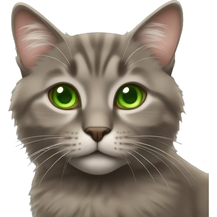 fluffy brown-gray cat with green eyes emoji