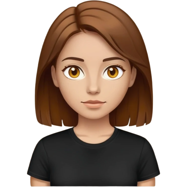 Mujer ojos color miel cabello castaño y camiseta negra  emoji