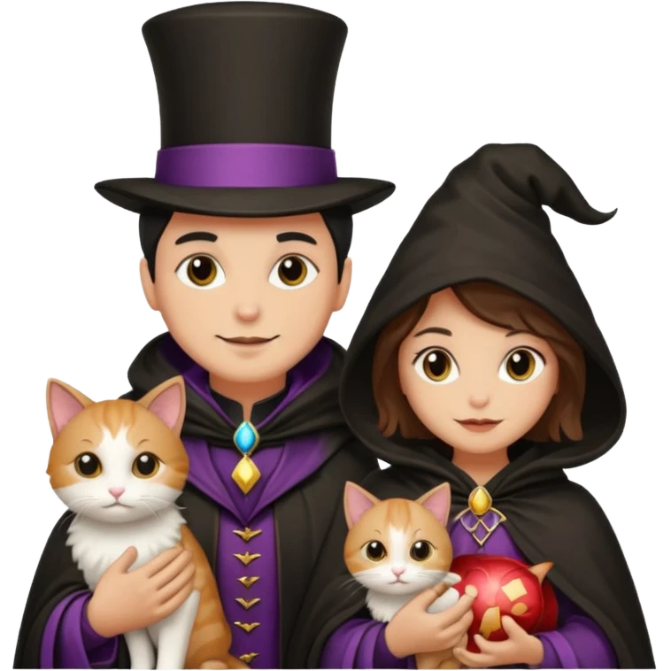 magician couple and their pet cat emoji