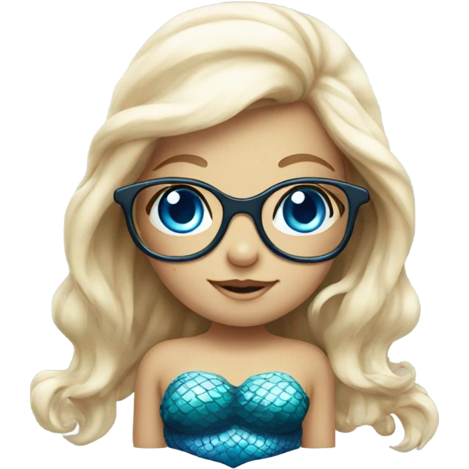 little cute mermaid with blue eyes and spectacles emoji