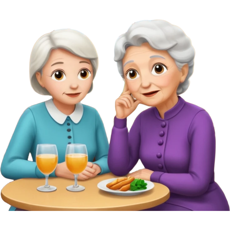 conversación dentro de un restaurant  dos personas y una de las persoans sea una abuela y el otro un adulto de 27 años mujer abuela y hombre joven emoji