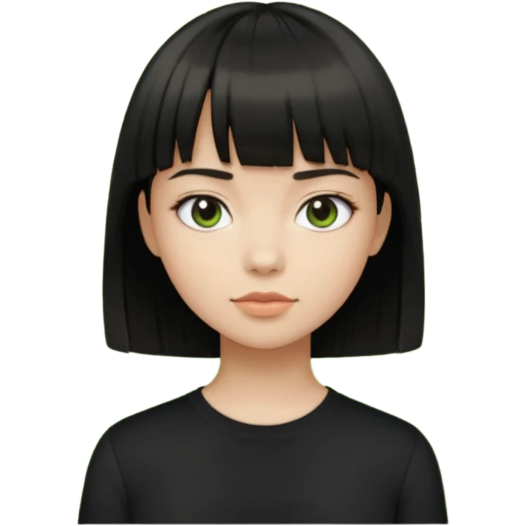 Emoji zombie girl verde com cabelo preto liso  curto com franja com uma blusa preta emoji