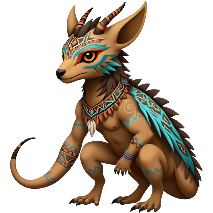 a colorful dark edgy vernid-fionbri-creature with tribal markings full body emoji