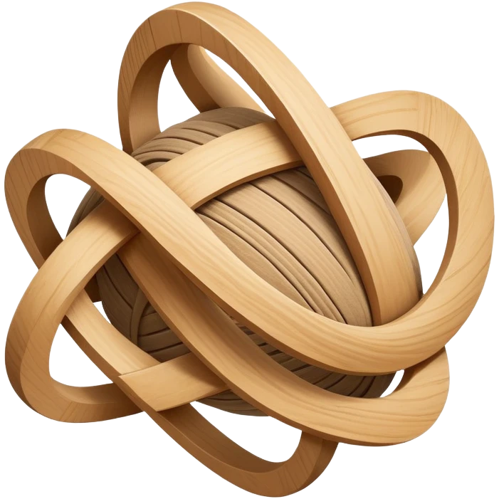 Abstract shape formed by intersecting textures — raw wood, soft fabric, and crisp drafting lines — merging into a single evolving form suspended in space emoji