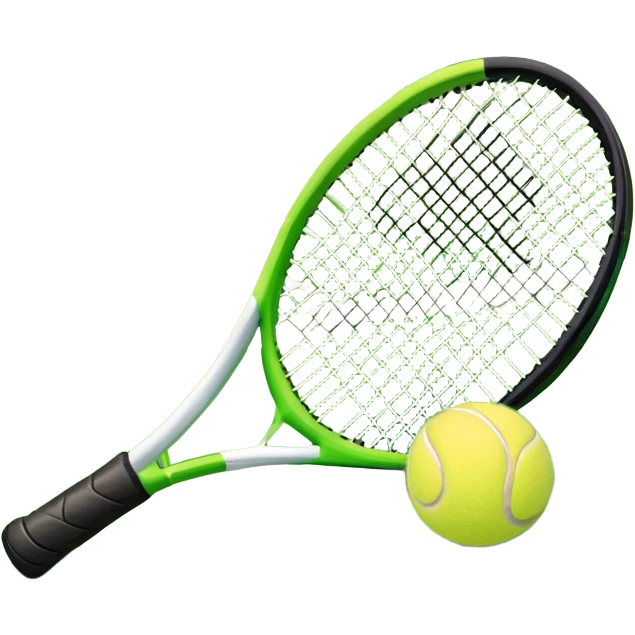 A tennis racket and a ball placed on the ground, with a tennis court in the background. The court lines and net are visible, emphasizing the structure and focus of the sport, creating a dynamic and energetic vibe. emoji