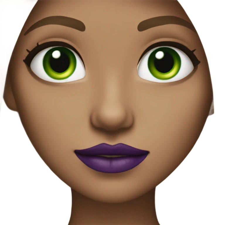 straight dark Blonde haired girl with Green eyes & purple lipstick emoji