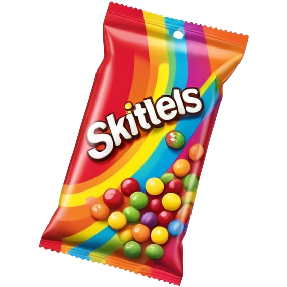 A colorful Skittles candy package, rainbow packaging, minimalist design, sealed package without any visible candies emoji