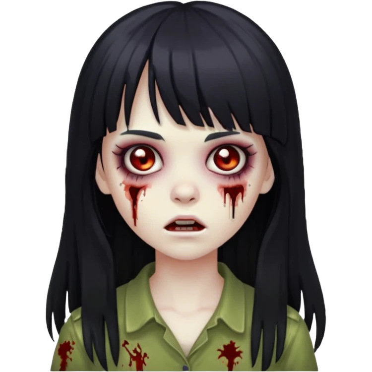 girl zombie with black long hair and bangs emoji