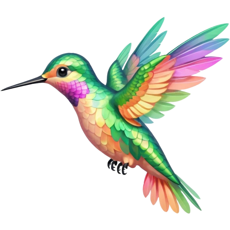 mostly peach pink and yellow-green, mint humming bird emoji