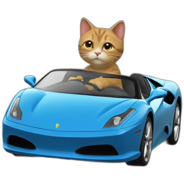 Cat driving a blue Ferrari  emoji