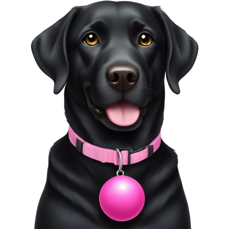 black labrador retriever with pink collar and ball emoji