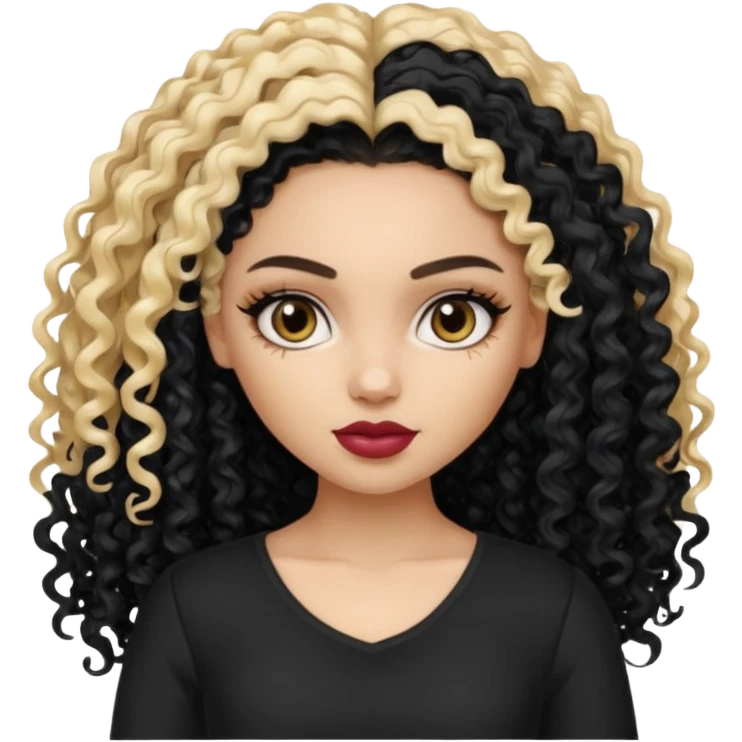 split dye leftside blonde rightside black curly hair, pretty pale Latina bratz baddie emoji