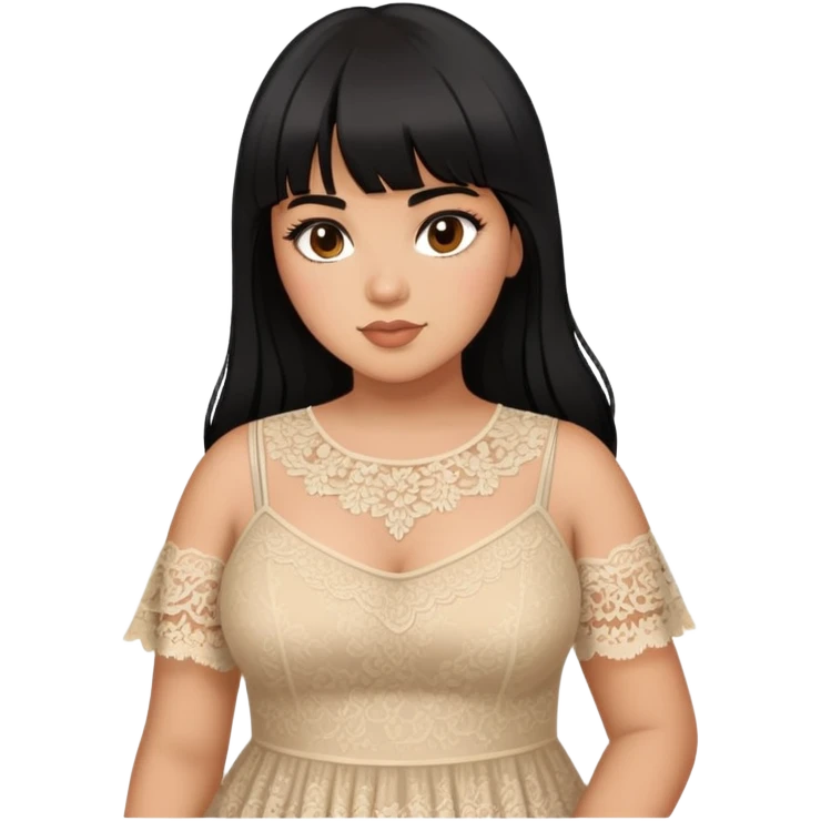 Latina girl with bangs black long hair plus size lace dress emoji