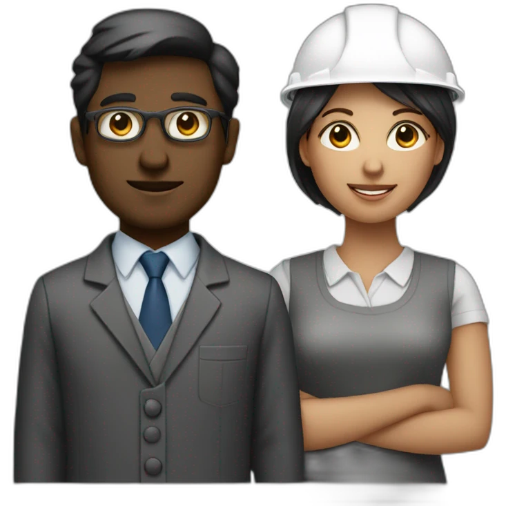 two architects or engineers a man and a woman, dark and white skin emoji