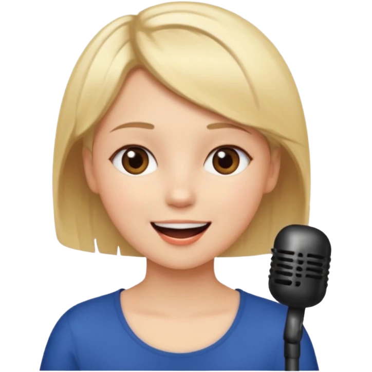 Crea una chica cantando con pelo rubio corto con ojos cafes  emoji