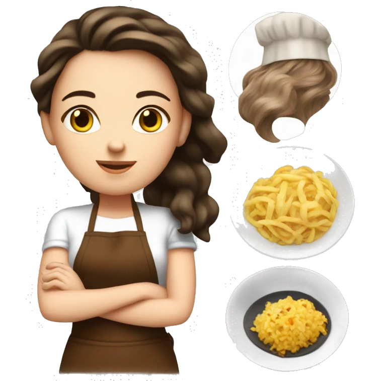 White girl, cute brunette cooking dinner emoji