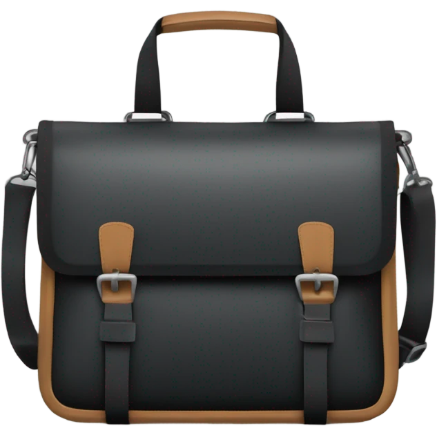 Small black men’s messenger bag emoji, minimalist style, simple rectangular shape, adjustable strap, no details or logos, transparent background. emoji