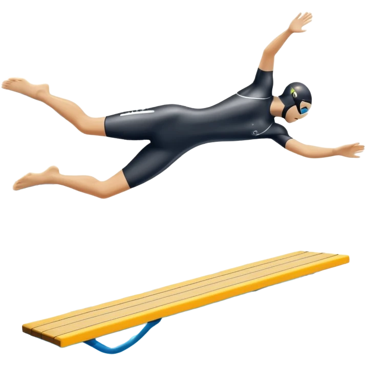 An icon showing a diver captured mid-air in a graceful pose above a pool, with a diving board behind and water below. Splash trails and motion lines emphasize precision and elegance. Transparent background highlights the beauty and focus of competitive diving. emoji