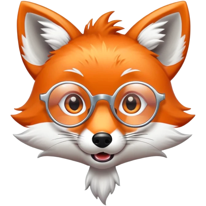 A surprised fox with sparkling fur, a glowing tail, a silver star on its forehead, and round glasses, with wide open mouth and eyes, looking shocked or scared. 🦊😱 emoji