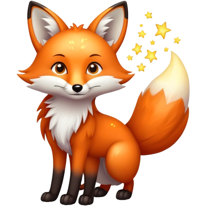 Mystical fox with three glowing tails and starry eyes emoji