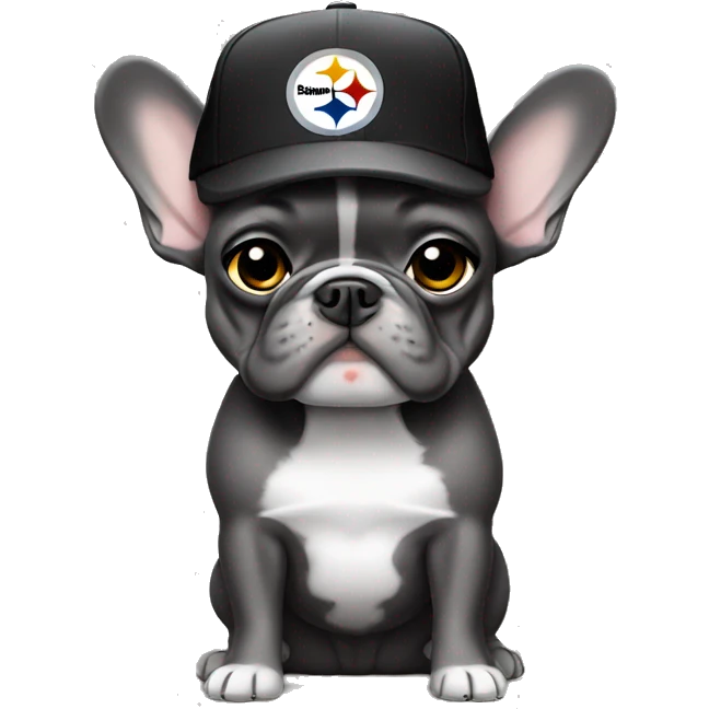 Grey frenchie wearing Pittsburgh Steelers hat emoji