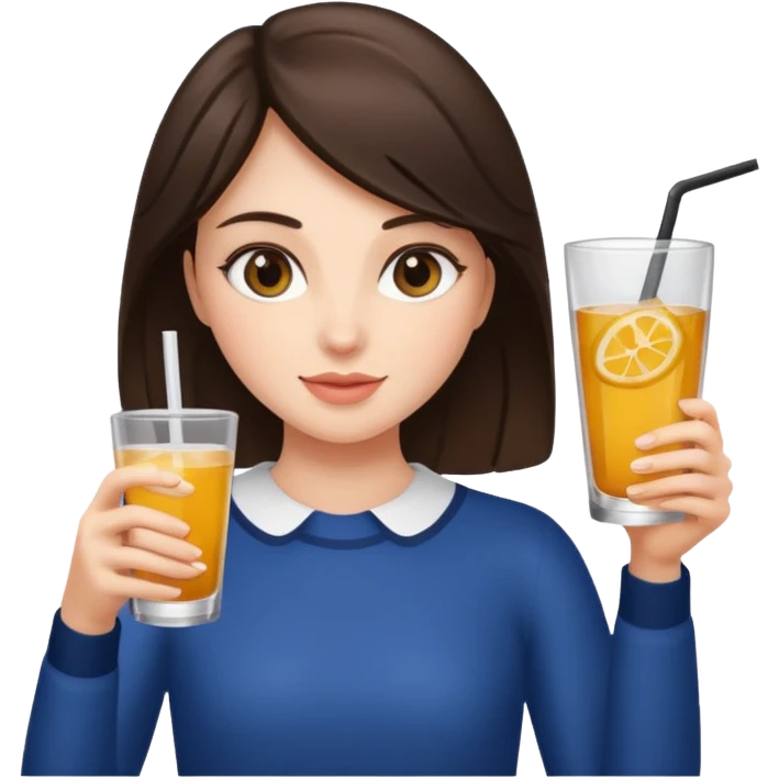 Brunette haired girl holding up a drink emoji